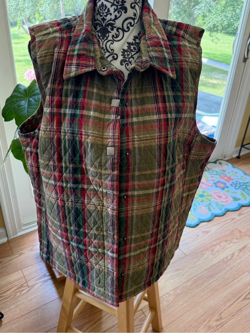 CJ Banks Plaid Quilted Cotton Vest Cottage Cabin 1X
